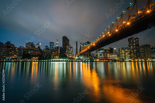 The Queensboro Bridge at night  seen from Roosevelt Island in New York City.