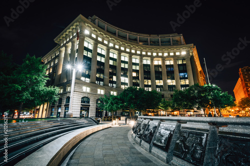 The US Navy Memorial Plaza at night  in Washington  DC.