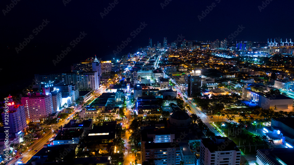 Miami Beach. South Beach. Night city. Florida. USA. 