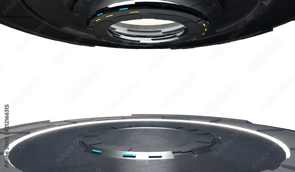 Futuristic interior design empty space room with large white blank ...