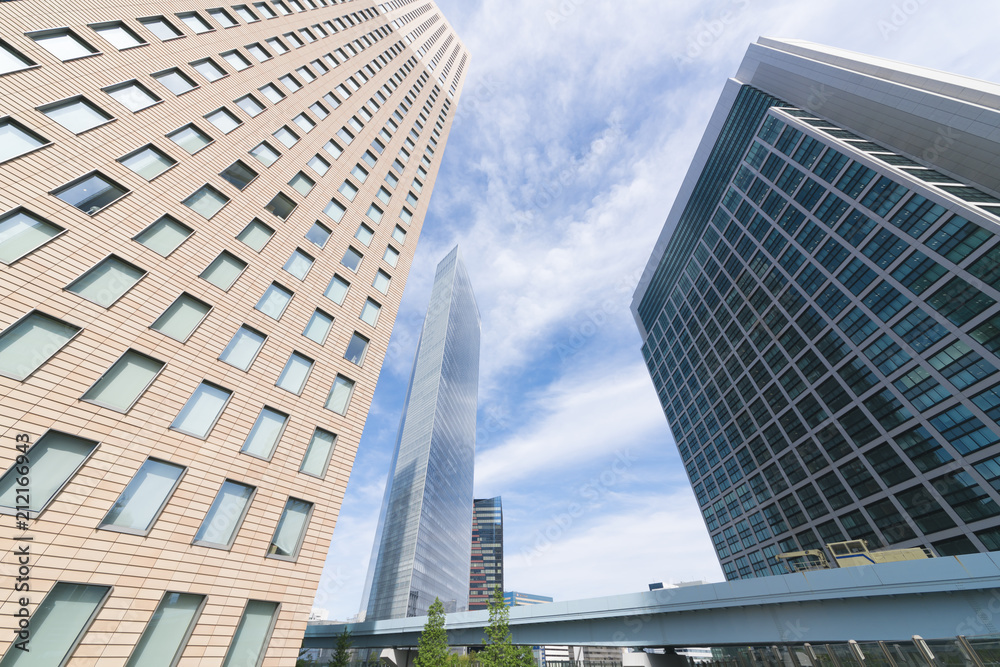 Obraz premium 東京風景・高層ビル街・汐留・超広角で望む