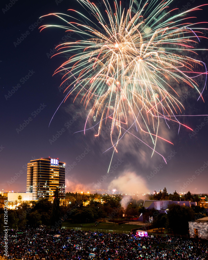 Fourth of July Celebration Fireworks over Downtown San Jose