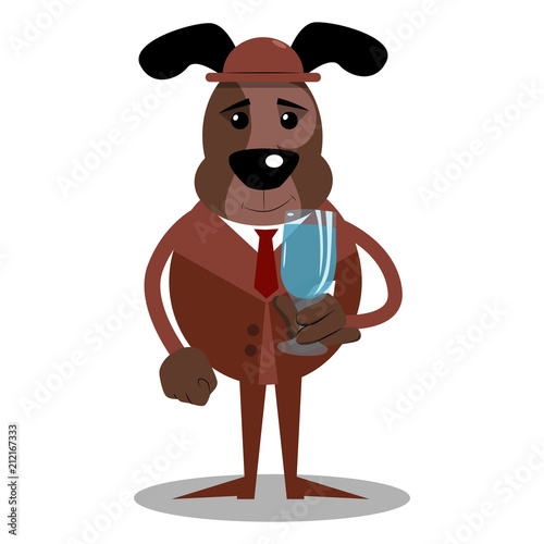 Cartoon illustrated business dog with a glass of water.