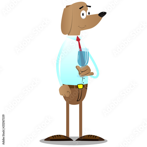 Cartoon illustrated business dog with a glass of water.