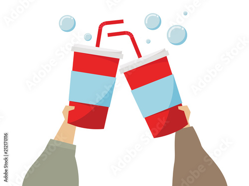 Illustration of hands holding soda drinks