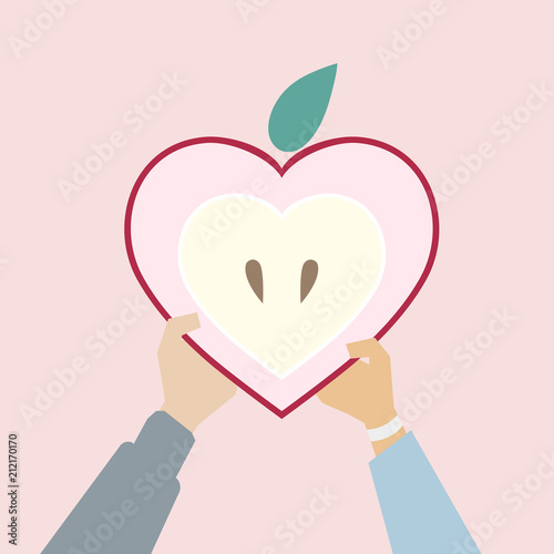 Illustration of a heart shaped apple