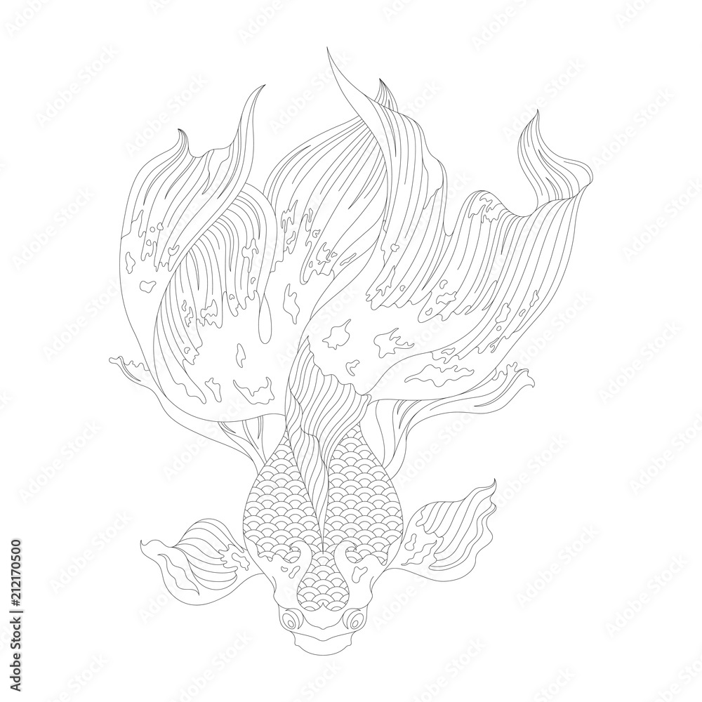 Naklejka premium Japanese goldfish adult coloring page