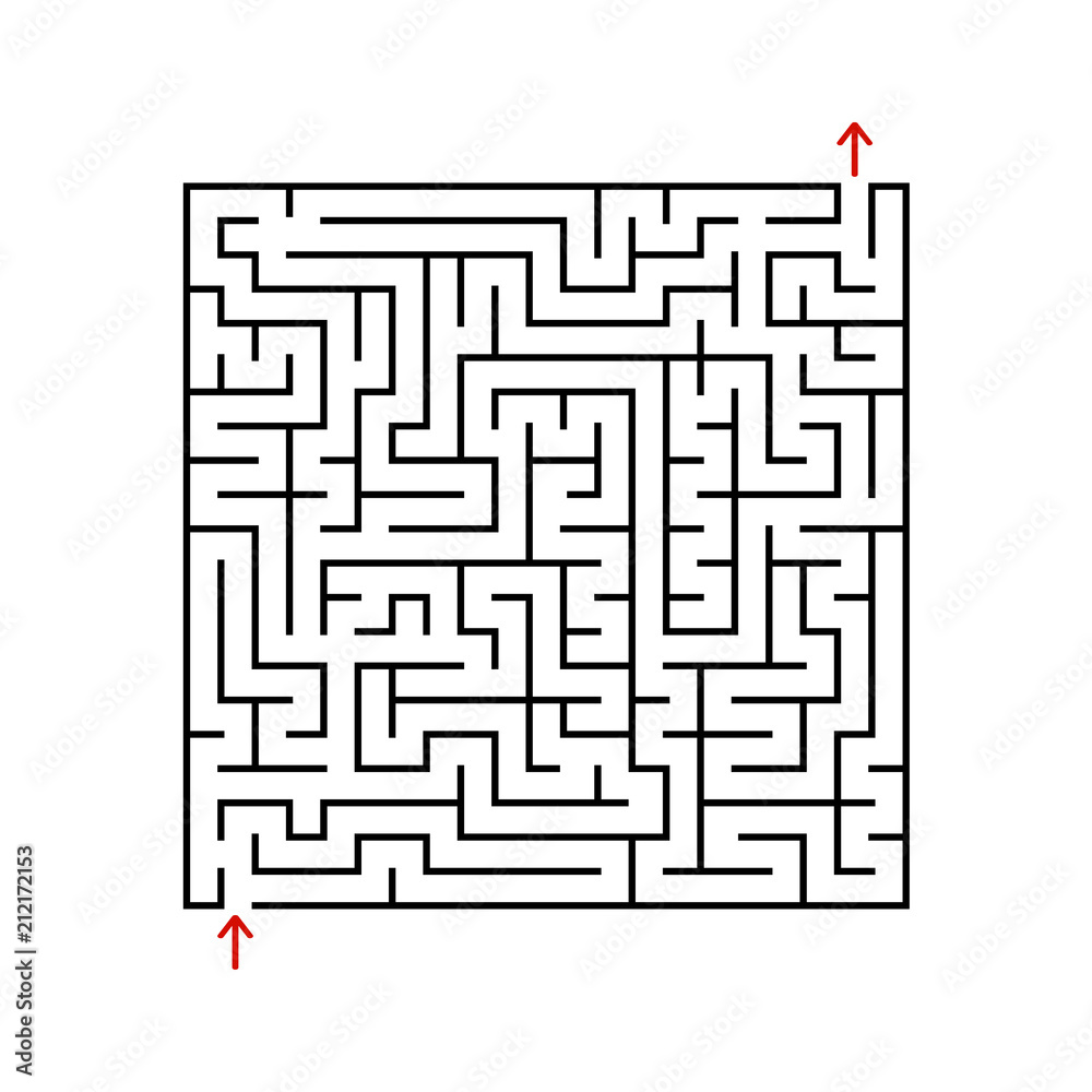 Black square maze with entrance and exit. A game for children and adults. Simple flat vector illustration isolated on white background. Black square maze with entrance and exit. A game for children and adults. Simple flat vector illustration isolated on white background.