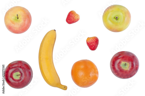set of artificial fruits isolated on white background