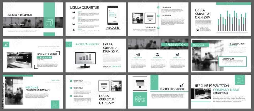 Green presentation templates for slide infographics elements background. Use for business annual report, flyer design, corporate marketing, leaflet, advertising, brochure, modern style.