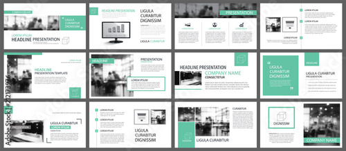 Green presentation templates for slide infographics elements background. Use for business annual report, flyer design, corporate marketing, leaflet, advertising, brochure, modern style. photo