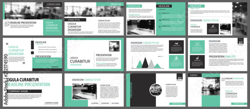 Green presentation templates for slide infographics elements background. Use for business annual report, flyer design, corporate marketing, leaflet, advertising, brochure, modern style.