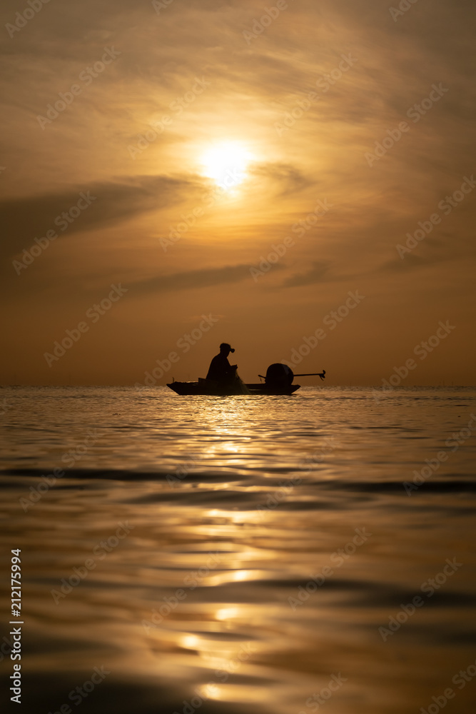 fisherman silhouette long tail boat life