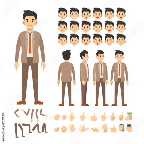 business man character set. Full length. Different view, emotion, gesture.
