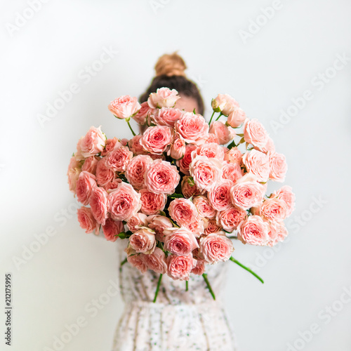Pink bouquet, copy space photo