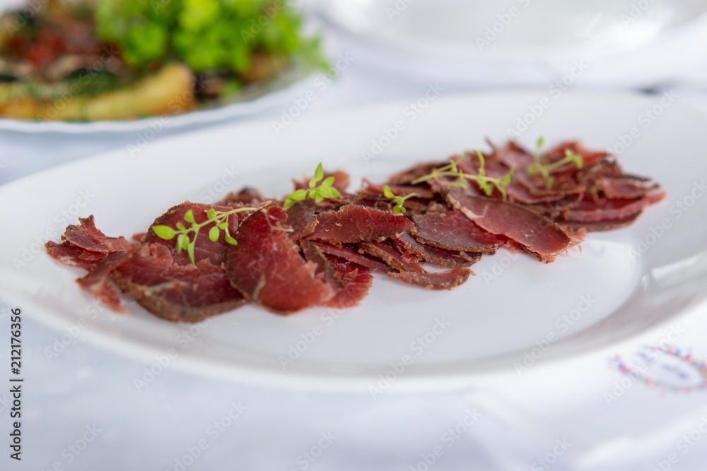 Meat sliced on a plate