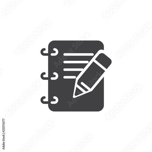 Notebook Pencil vector icon. filled flat sign for mobile concept and web design. Take note simple solid icon. Edit Symbol, logo illustration. Pixel perfect vector graphics