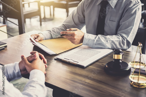 Εκτύπωση καμβά Businessman and Male lawyer or judge consult having team meeting with client, La