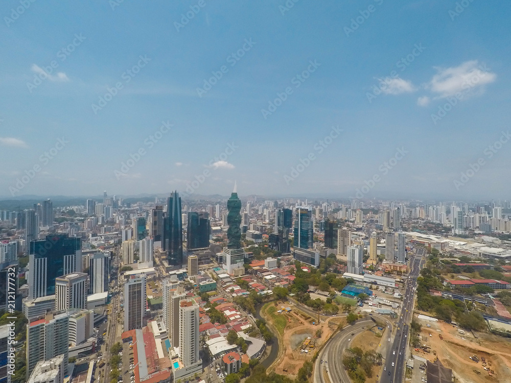 panama city skyline aerial - modern skyscraper cityscape