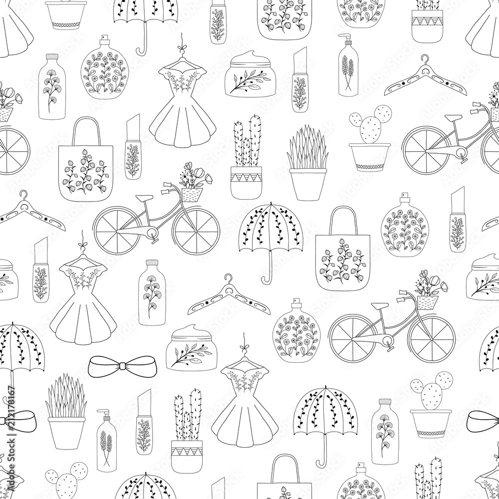 Hand drawn doodle fashion seamless pattern