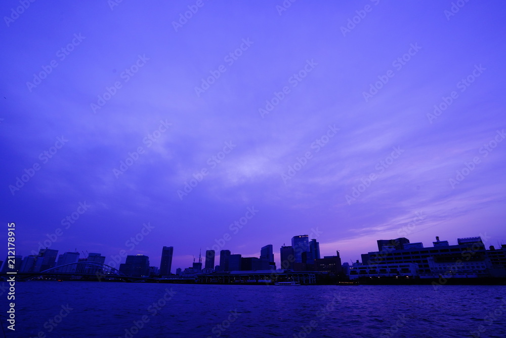 東京　夜景　夕陽　