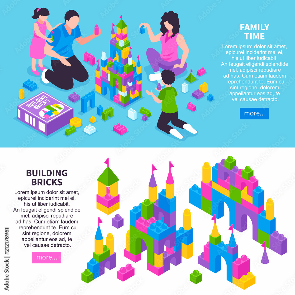 Obraz premium Toy Constructor Isometric Banners