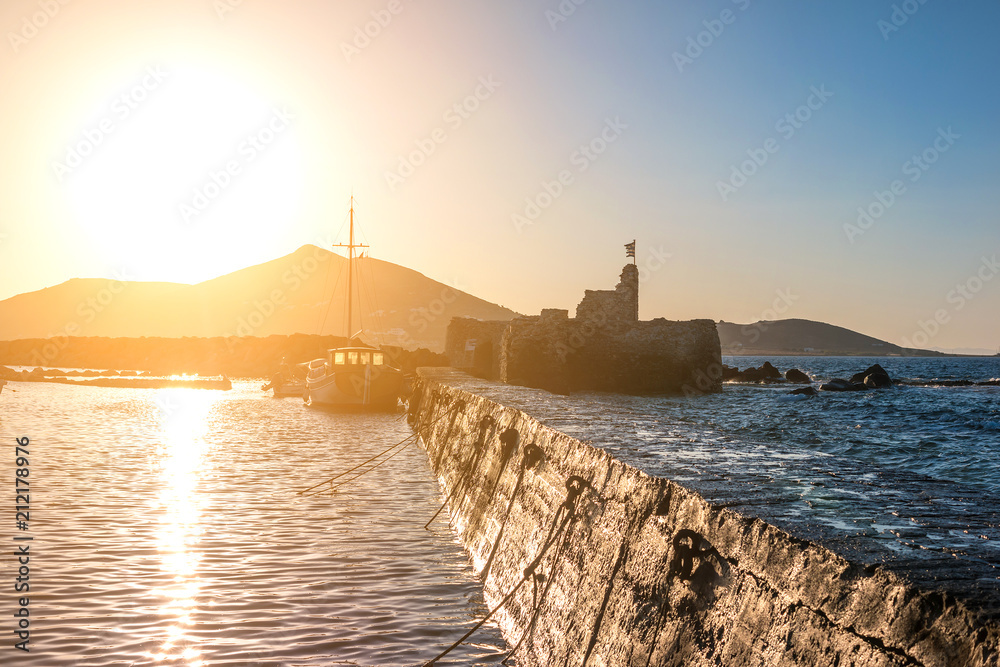 old port in Paros at sunset. Greece