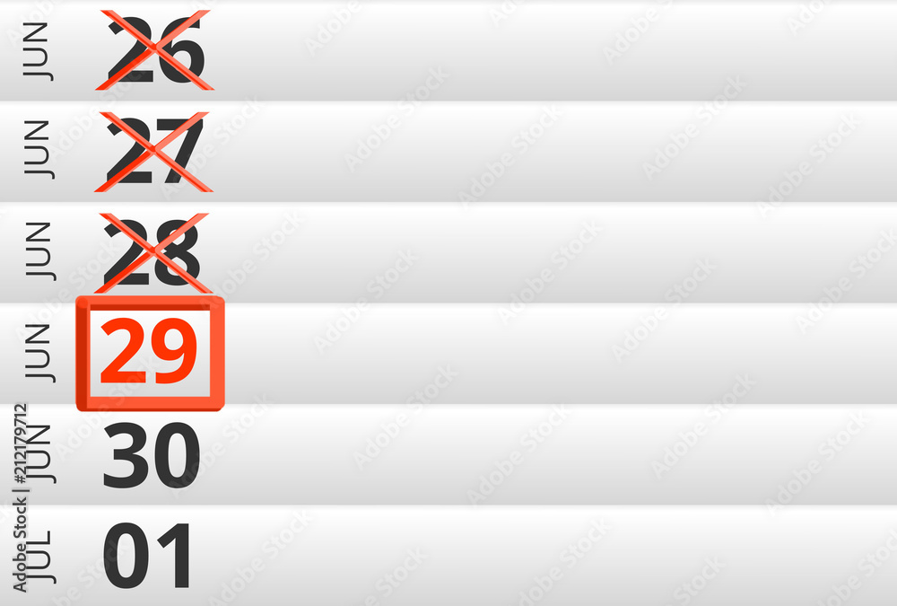 June 29 highlighted on Calendar previous days ticked June 29 highlighted on Calendar previous days ticked