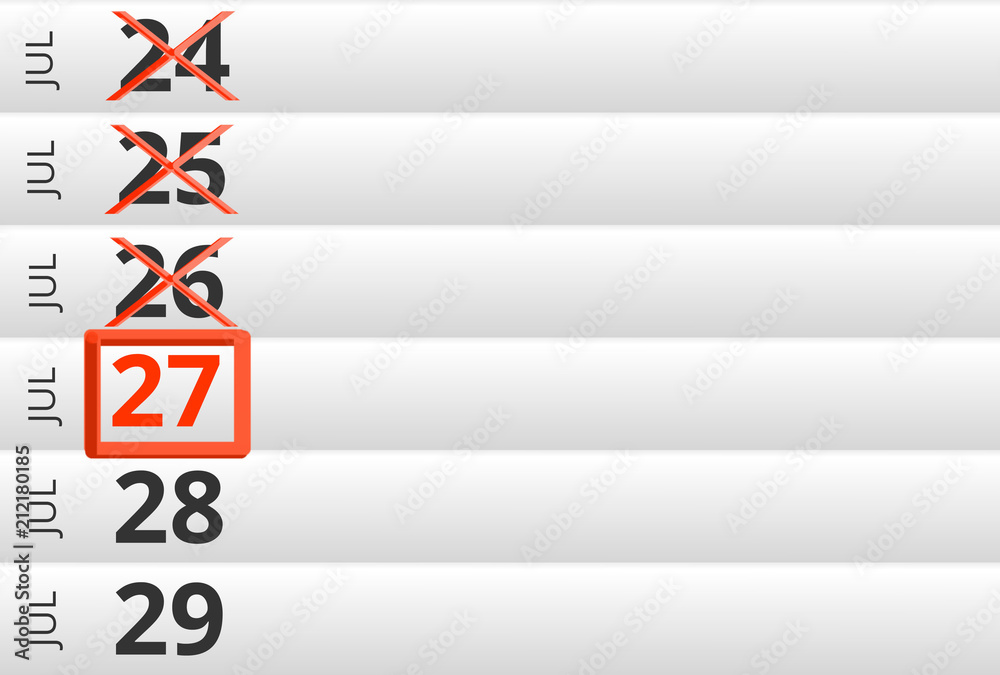 July 27 highlighted on Calendar previous days ticked July 27 highlighted on Calendar previous days ticked