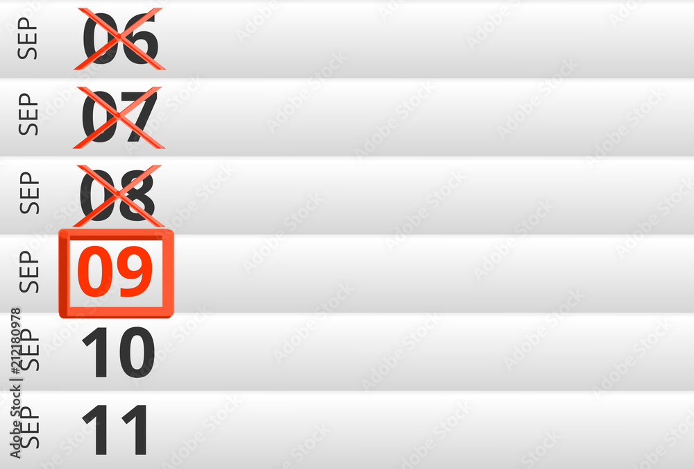 September 09 highlighted on Calendar previous days ticked