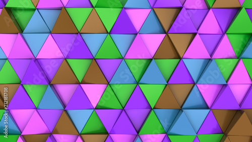 Pattern of green, brown, purple and blue triangle prisms