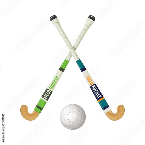 Field hockey equipment and small ball vector illustration