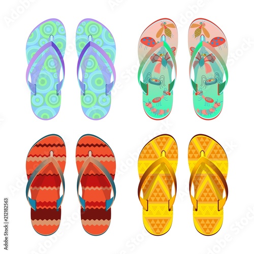 Flip-flops different styles of summer shoes vector illustration