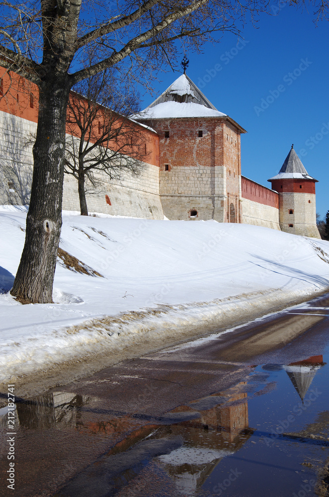 ZARAYSK, RUSSIA - March, 2018: Zaraisk Kremlin on a sunny day