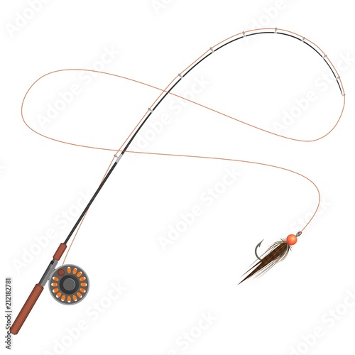 Fishing rod with fake shaggy bait color vector illustration