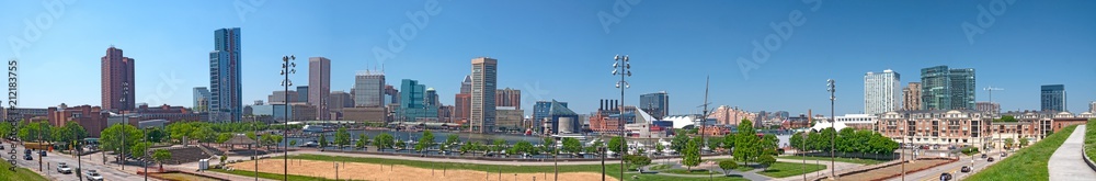 Baltimore Maryland Inner Harbor Waterfront Skyline Panoramic View From Federal Hill