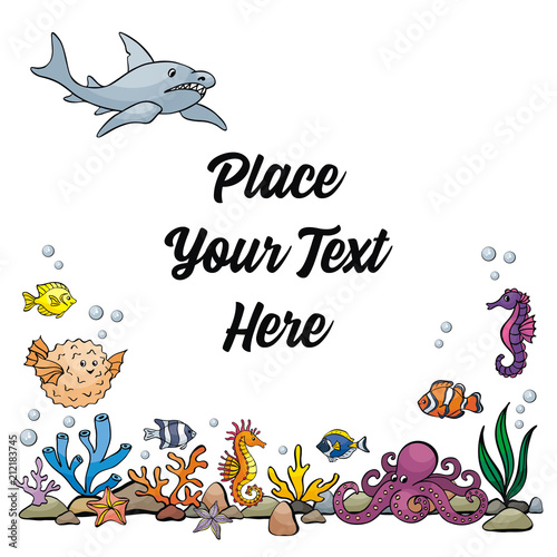 Image of lovely sea inhabitants in doodle style. Vector illustration isolated on a white background.