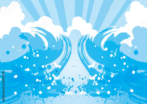 ウェイブ 海 淡い 筆