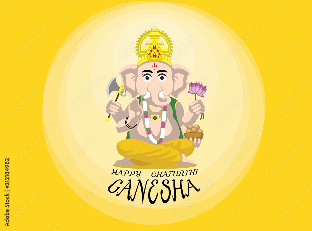 Happy Ganesha Chaturthi Cute Cartoon Vector Illustration Yellow Stock  Vector | Adobe Stock
