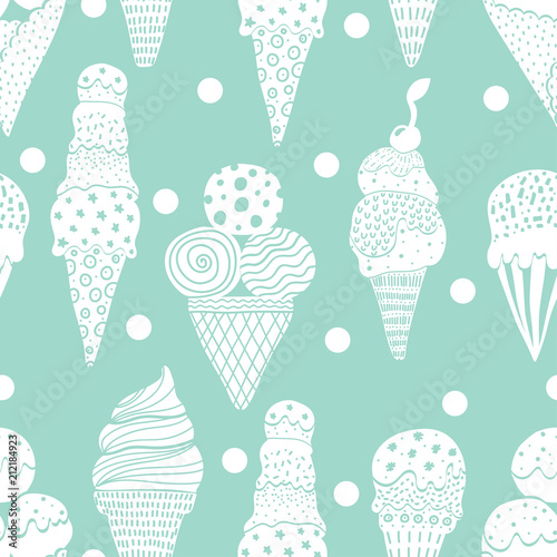 Ice cream. Vector seamless pattern.