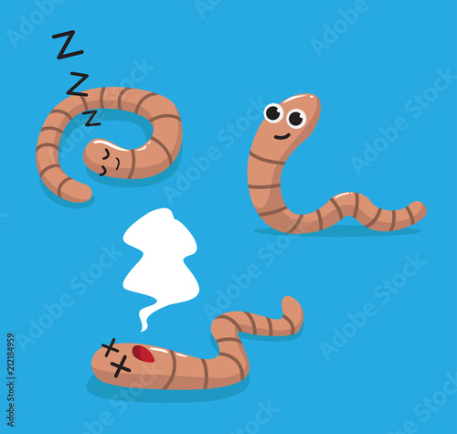 Worm Poses Cute Cartoon Vector Illustration