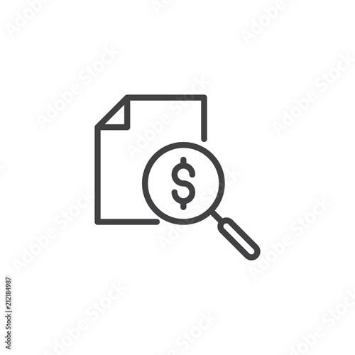 Earn money outline icon. linear style sign for mobile concept and web design. Paper Magnifying Glass simple line vector icon. Symbol, logo illustration. Pixel perfect vector graphics