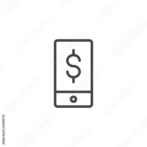 Smartphone with dollar outline icon. linear style sign for mobile concept and web design. Mobile Payment simple line vector icon. Symbol, logo illustration. Pixel perfect vector graphics