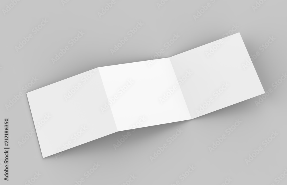 Square Tri-Fold Brochure Mock-up on Isolated White Background, 3D Illustration Square Tri-Fold Brochure Mock-up on Isolated White Background, 3D Illustration