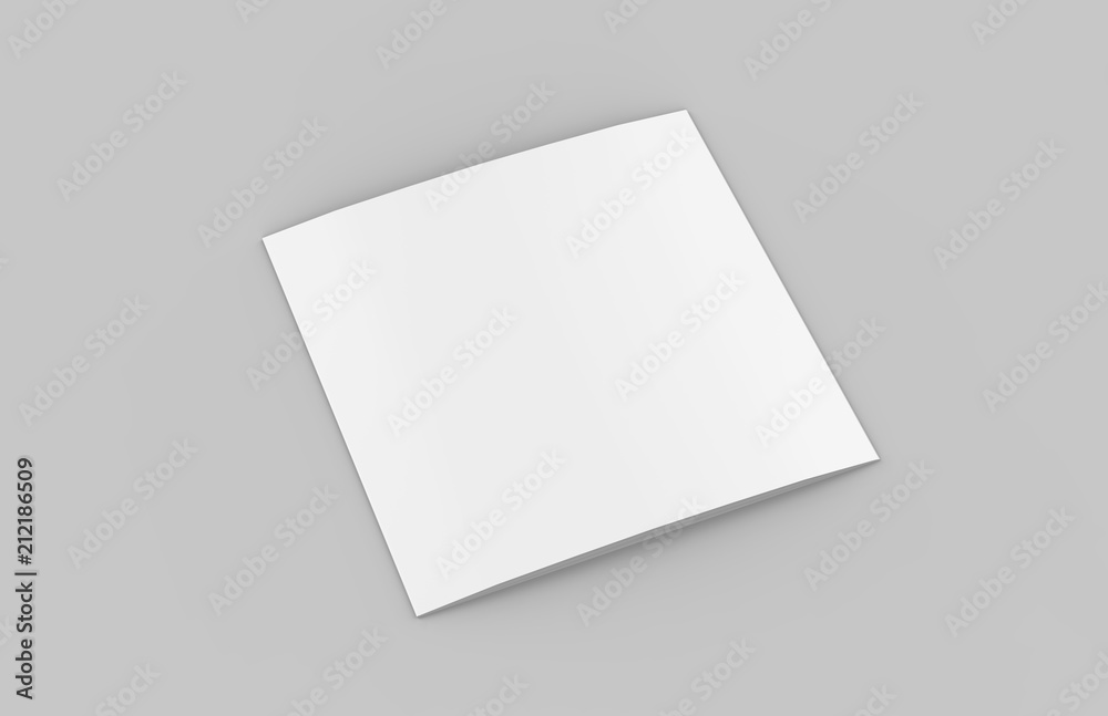Square Tri-Fold Brochure Mock-up on Isolated White Background, 3D Illustration Square Tri-Fold Brochure Mock-up on Isolated White Background, 3D Illustration