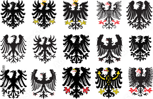 Obraz na plátne Set of heraldic black eagles. Vector illustration