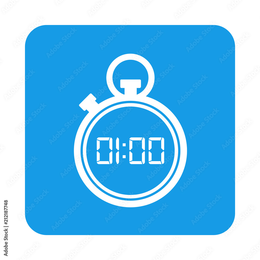 Icono plano cronometro 0100 digital en cuadrado azul Icono plano cronometro 0100 digital en cuadrado azul