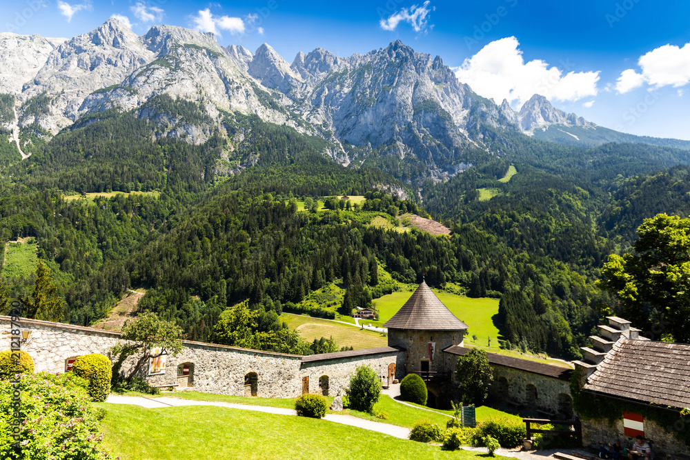 View of the hohenwerfen castle in Austria.