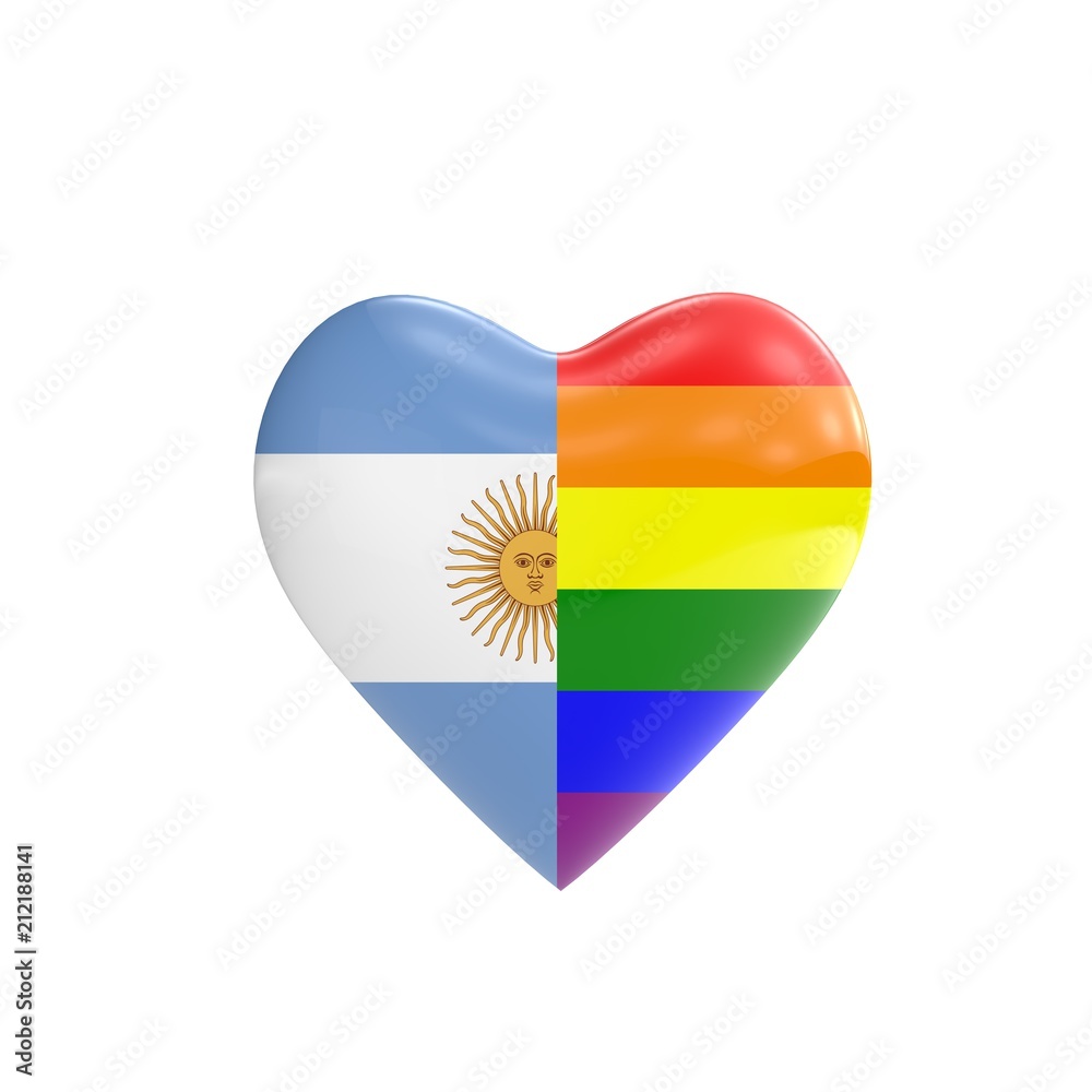 Argentina flag and gay LGBT rainbow flag heart shape. Gay rights concept.  3D Rendering Stock Illustration | Adobe Stock