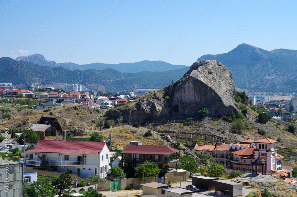 SUDAK, CRIMEA - June, 2018: City view from the walls of the Genoese fortress